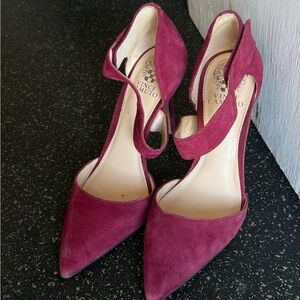 Vince Camuto Plum Suede Pointed-Toe Ankle Strap Heels